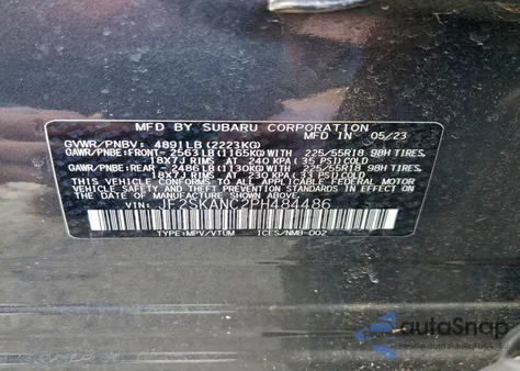 2023 Subaru Forester Limited z USA, uszkodzony, nr VIN JF2SKANC2PH484486